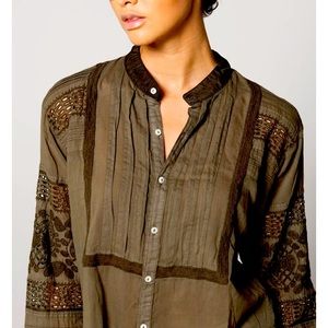 NWT Burning Torch embroidered long sleeve button front top S